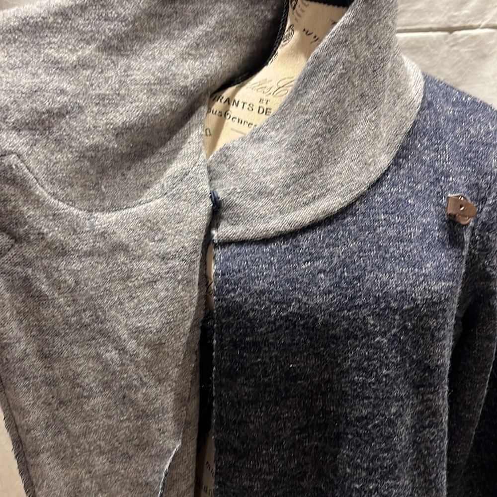 Kenar wool wrap long jacket. Blue grey, size large. - Picture 3 of 10
